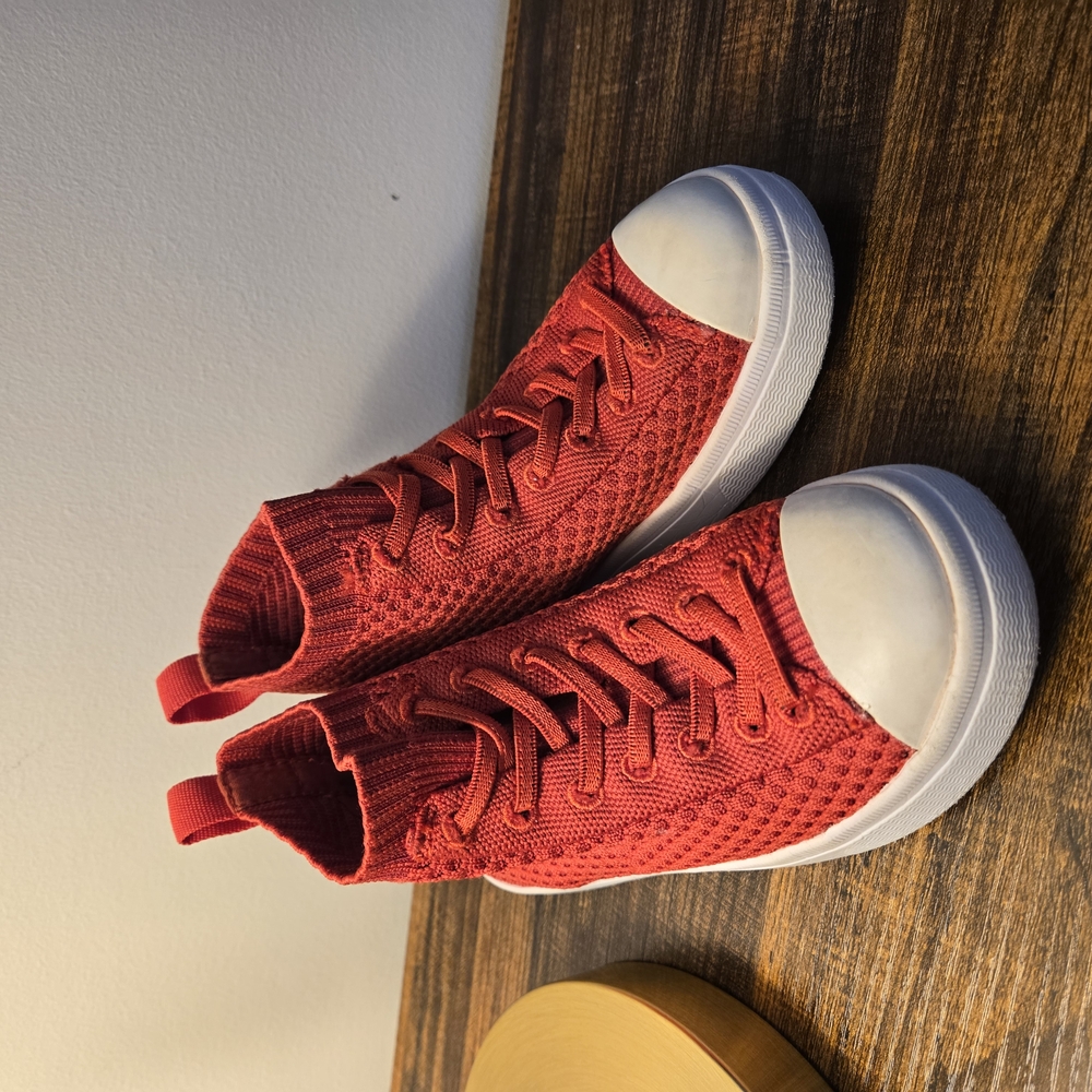 Native Red and White High-Top Sneakers with Textured Fabric